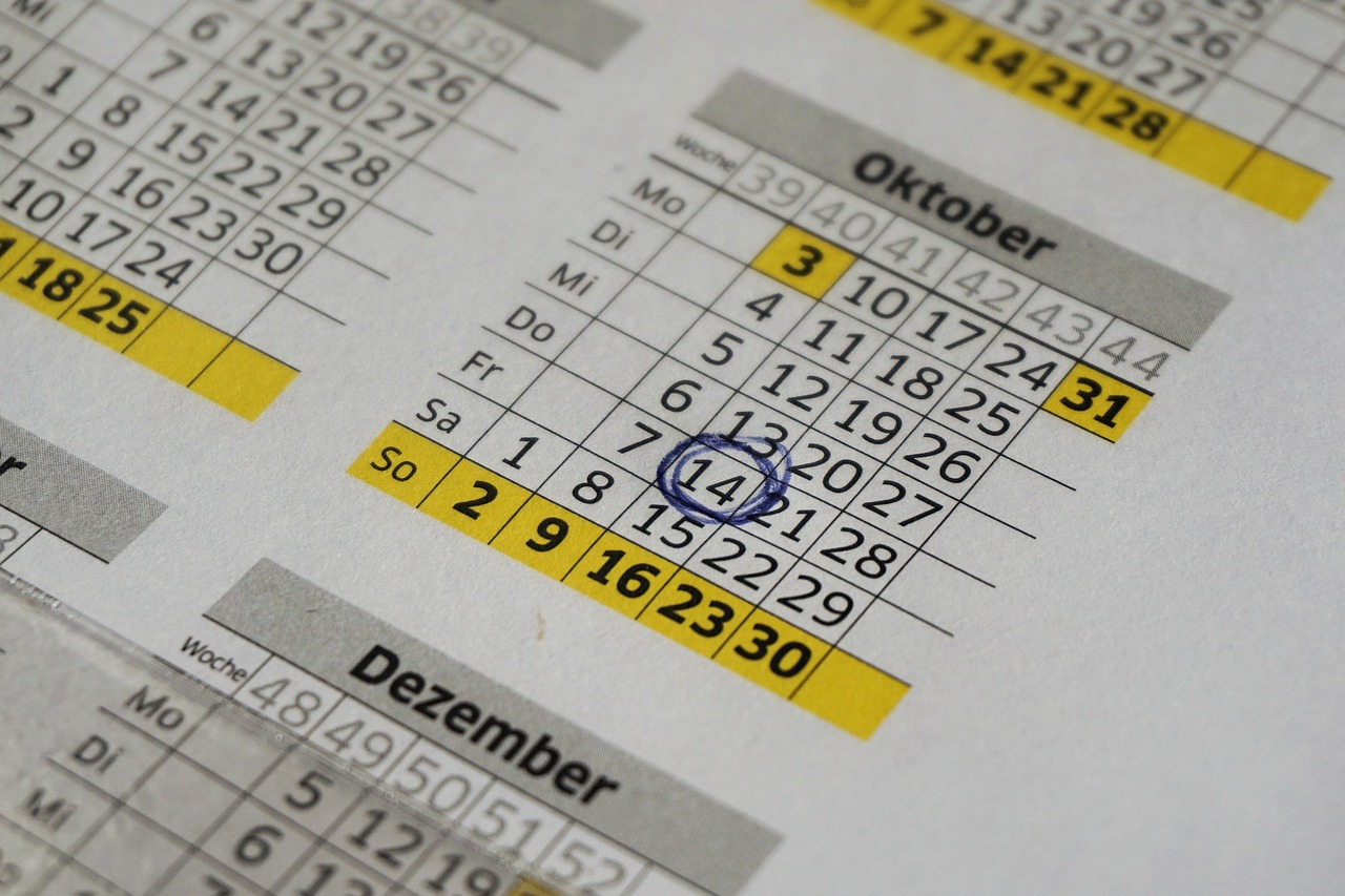 Wall calendar with dates highlighted and one date circled in blue, representing planning a pregnancy