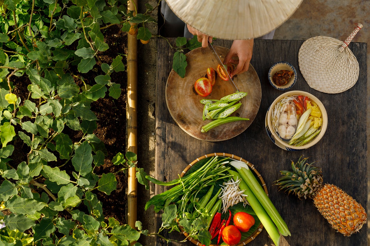Flat lay of a woman preparing Vietnamese food with raw sprouts, breaking down pregnancy safety.