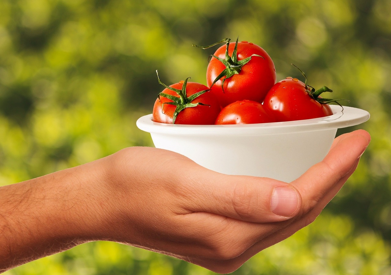 A vibrant plate of red tomatoes and fresh vegetables, part of a healthy diet for pregnant women assessing StarKist safety.